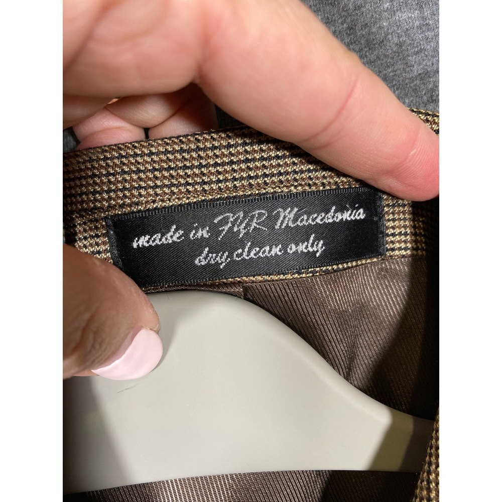 Andrew Fezza Fusion Mens Tan Brown Micro Check 3 Button Blazer Sport Coat 42L - Picture 9 of 11